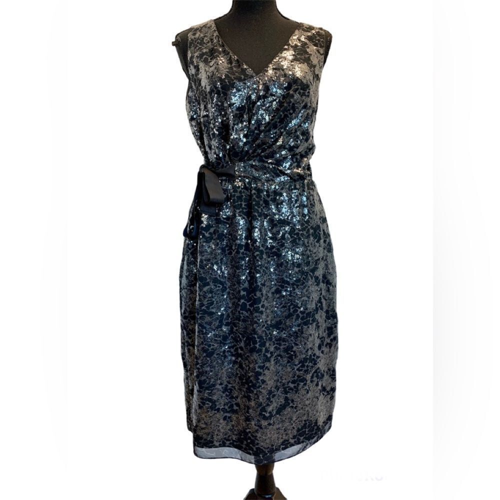 Elie Tahari Brown black sequin leopard print sleeveless cocktail dress Sz 10
